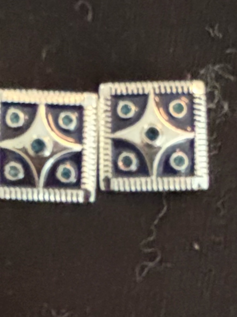 Square Enamel Vintage-Style original dots in Navy, Silver and black